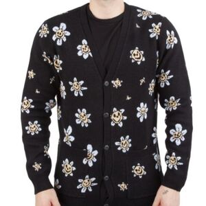 Vans Black Cardigan with Cream Smiling Flower Pattern